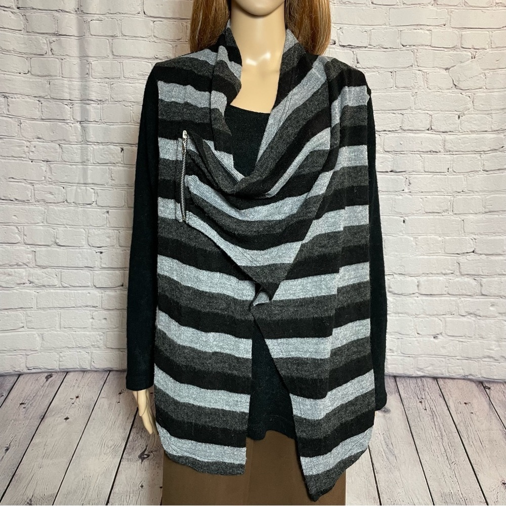 Panitti Striped Zip Detail Black Grey Sweater Cardigan Size M